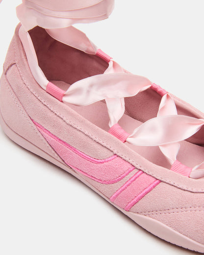 Steve Madden PROMISE Pink Suede Low-Top Lace-Up Ribbon Women's Sneaker