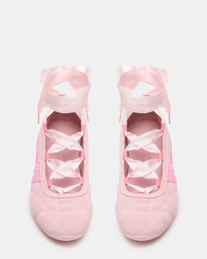 Steve Madden PROMISE Pink Suede Low-Top Lace-Up Ribbon Women's Sneaker