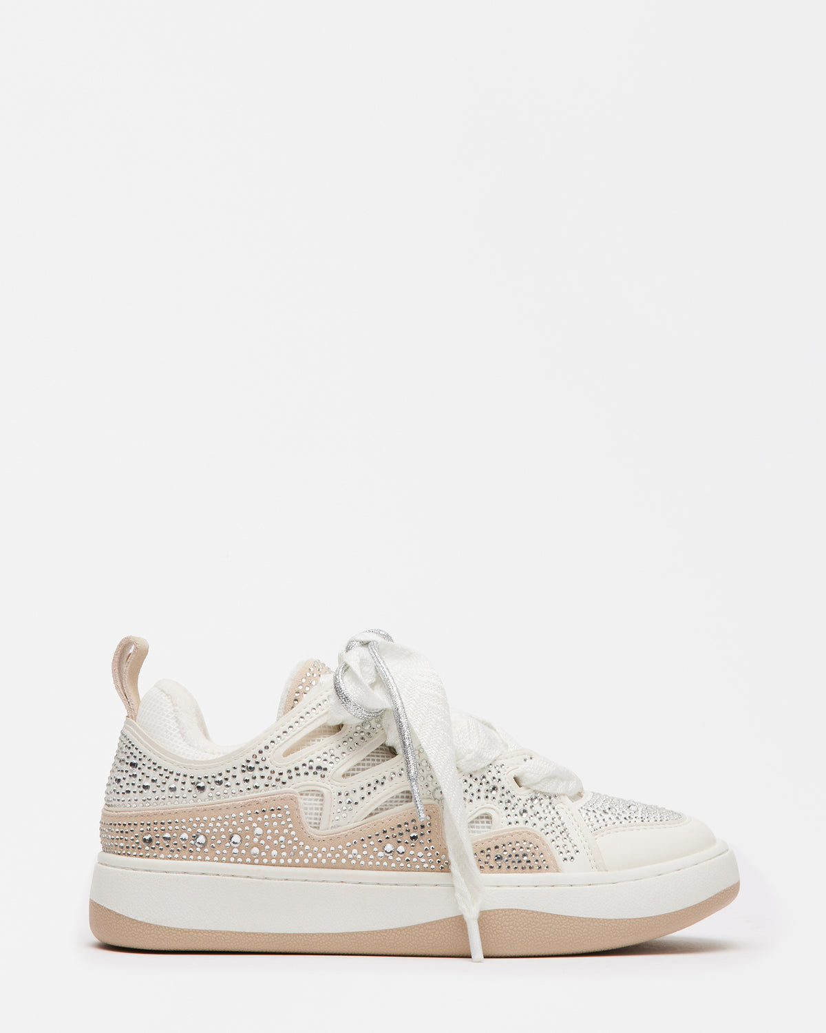 Steve Madden ROARING White Rhinestones Low-Top Lace-Up Sneaker | Women's Sneakers