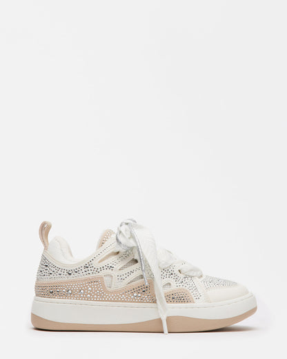 Steve Madden ROARING White Rhinestones Low-Top Lace-Up Sneaker | Women's Sneakers