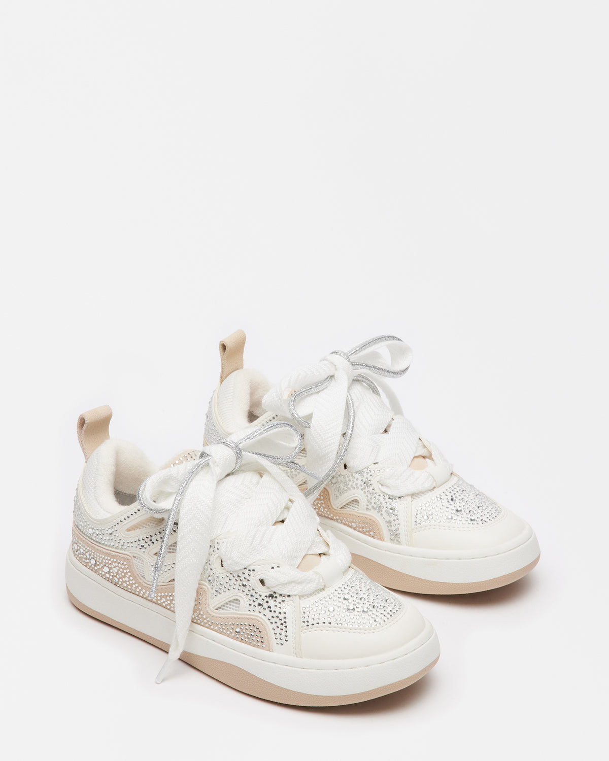 Steve Madden ROARING White Rhinestones Low-Top Lace-Up Sneaker | Women's Sneakers