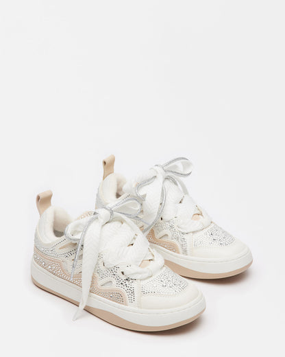 Steve Madden ROARING White Rhinestones Low-Top Lace-Up Sneaker | Women's Sneakers
