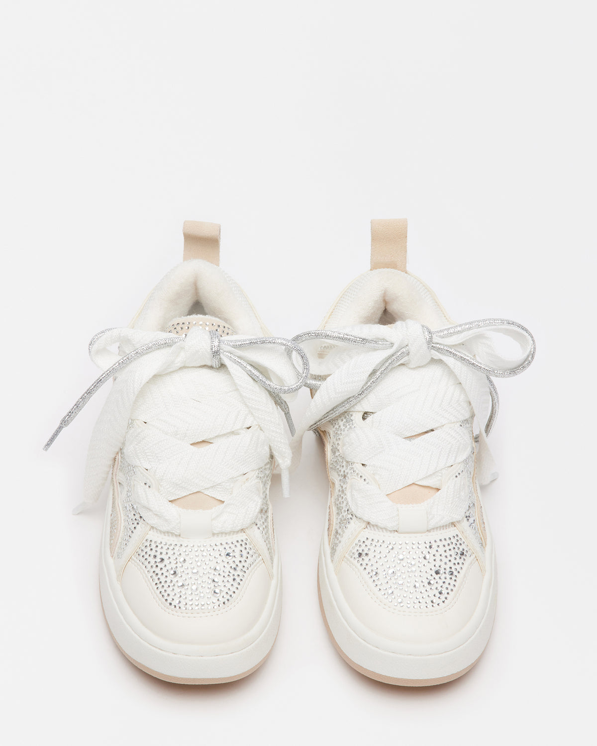 Steve Madden ROARING White Rhinestones Low-Top Lace-Up Sneaker | Women's Sneakers