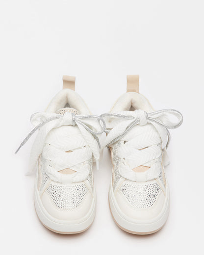Steve Madden ROARING White Rhinestones Low-Top Lace-Up Sneaker | Women's Sneakers