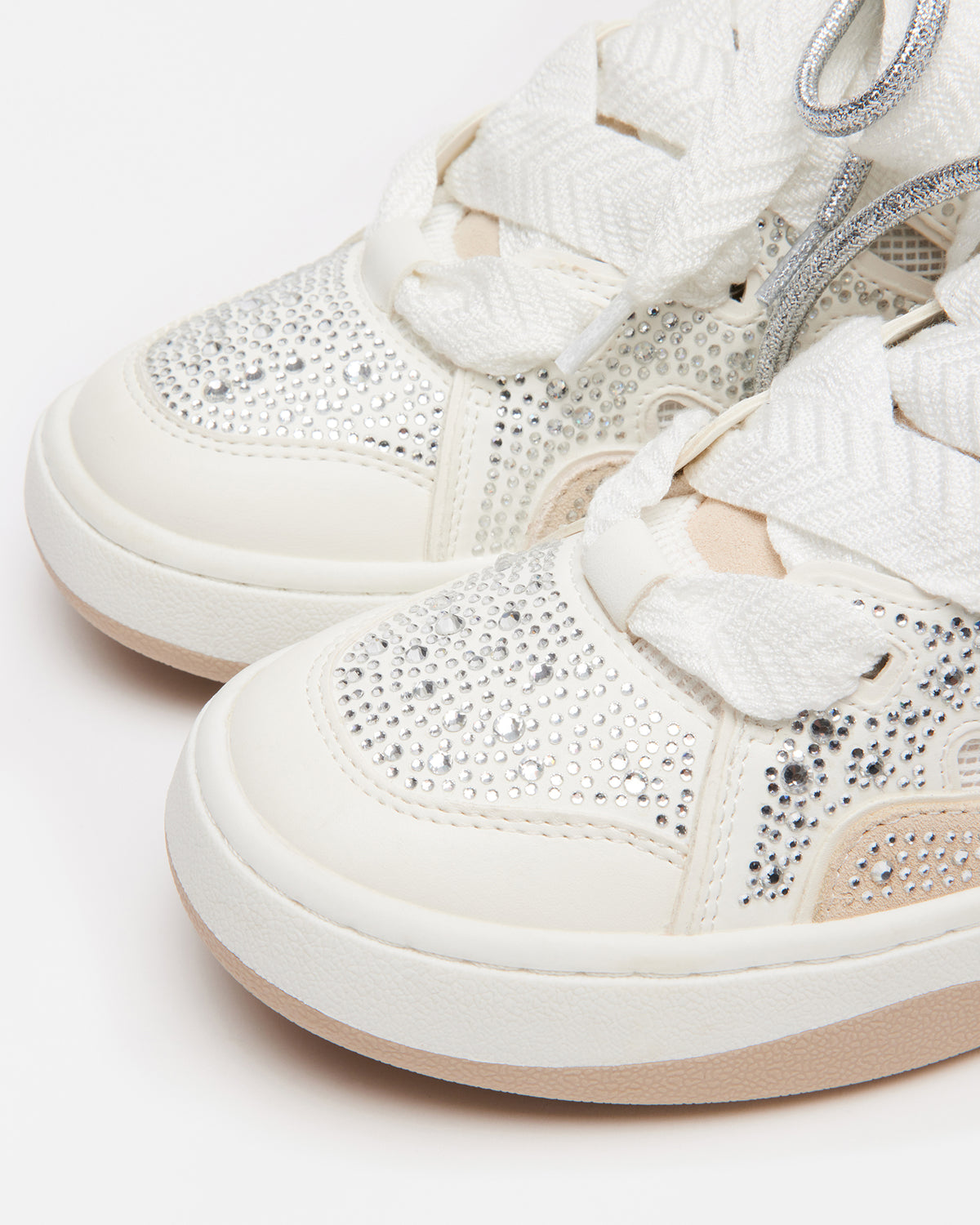 Steve Madden ROARING White Rhinestones Low-Top Lace-Up Sneaker | Women's Sneakers