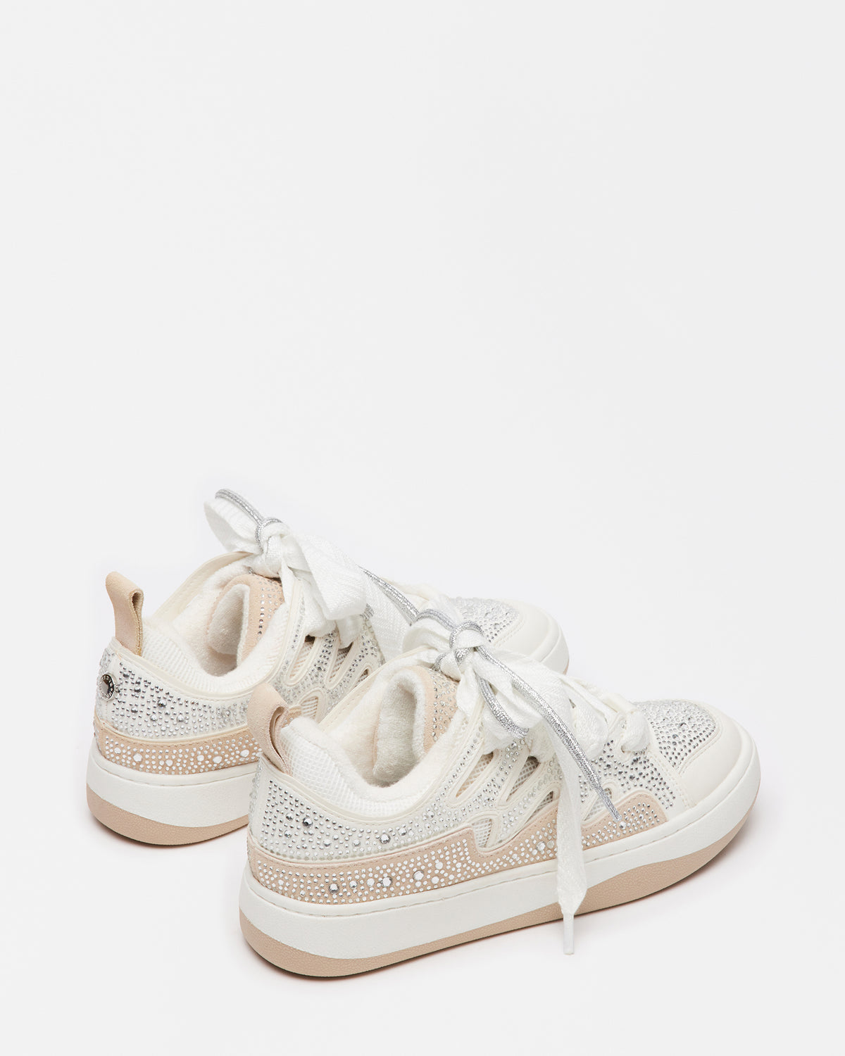 Steve Madden ROARING White Rhinestones Low-Top Lace-Up Sneaker | Women's Sneakers
