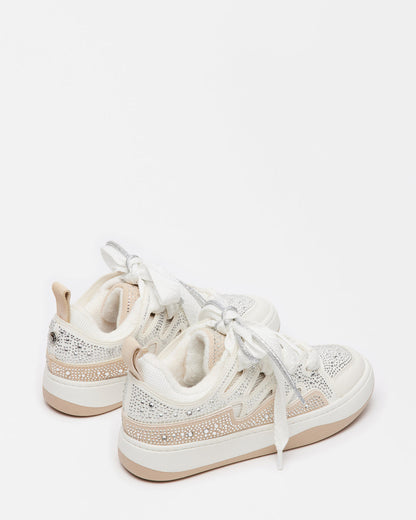 Steve Madden ROARING White Rhinestones Low-Top Lace-Up Sneaker | Women's Sneakers