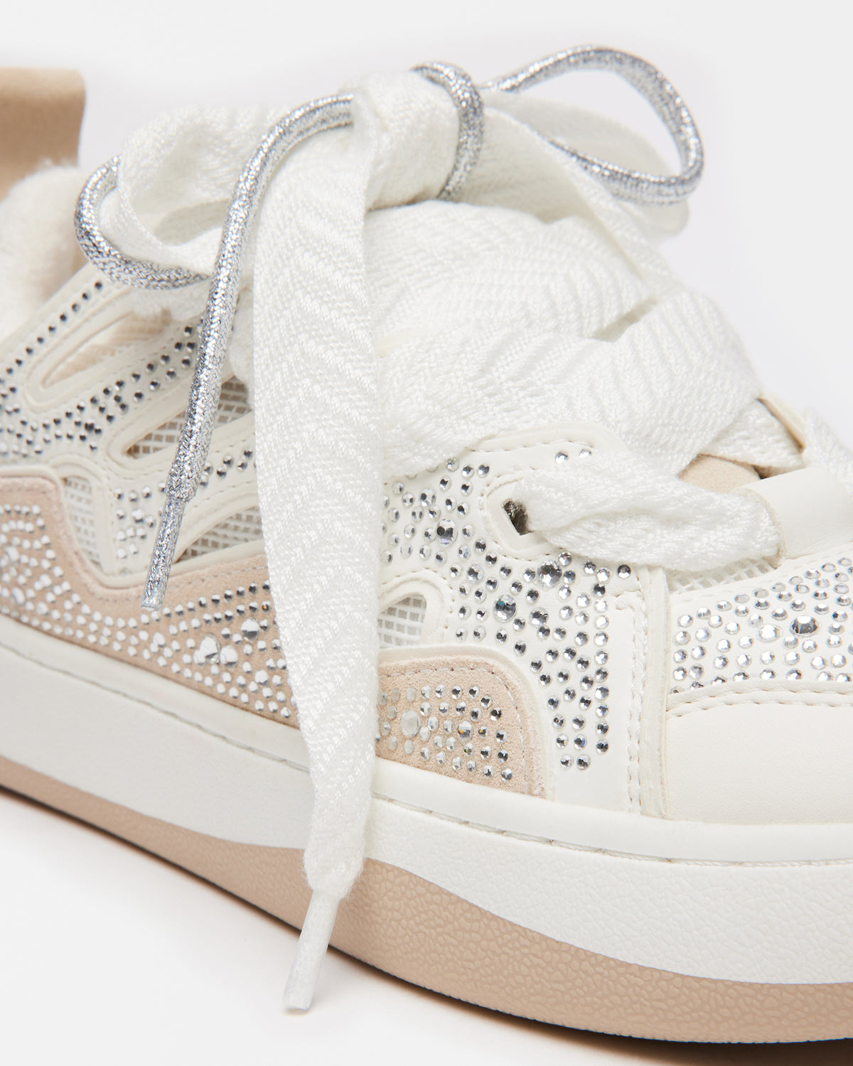 Steve Madden ROARING White Rhinestones Low-Top Lace-Up Sneaker | Women's Sneakers