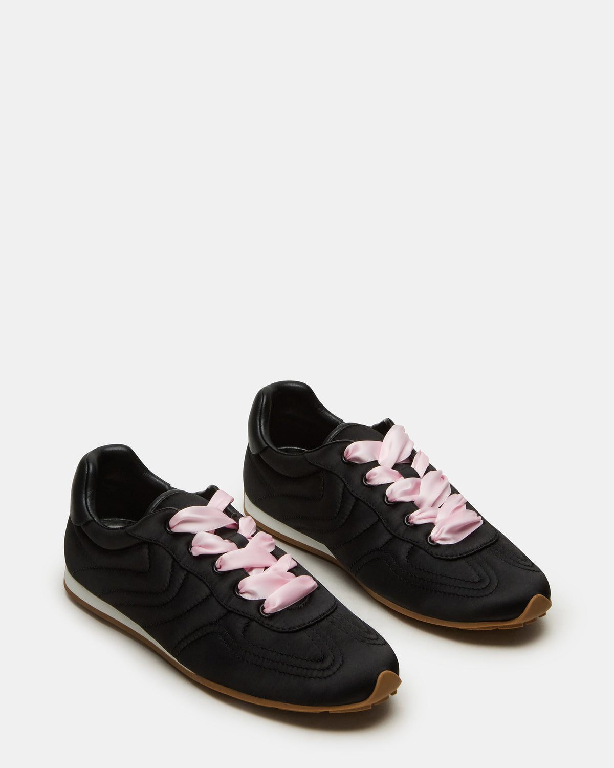 Steve Madden ABBI Black Satin Low-Top Lace-Up Women's Sneaker