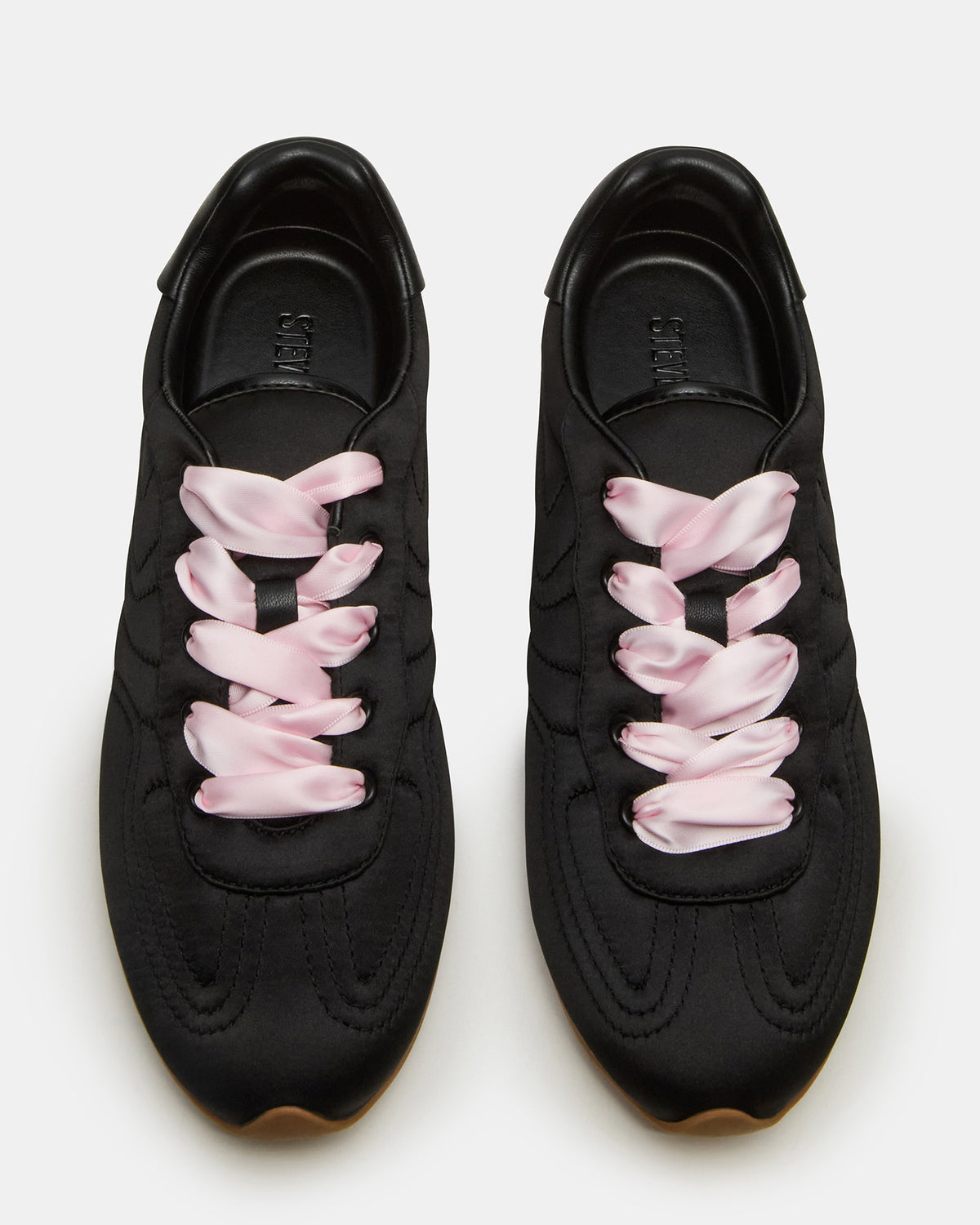 Steve Madden ABBI Black Satin Low-Top Lace-Up Women's Sneaker