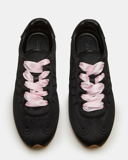 Steve Madden ABBI Black Satin Low-Top Lace-Up Women's Sneaker
