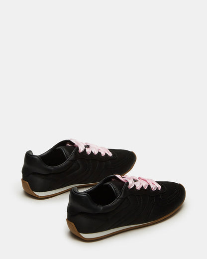 Steve Madden ABBI Black Satin Low-Top Lace-Up Women's Sneaker