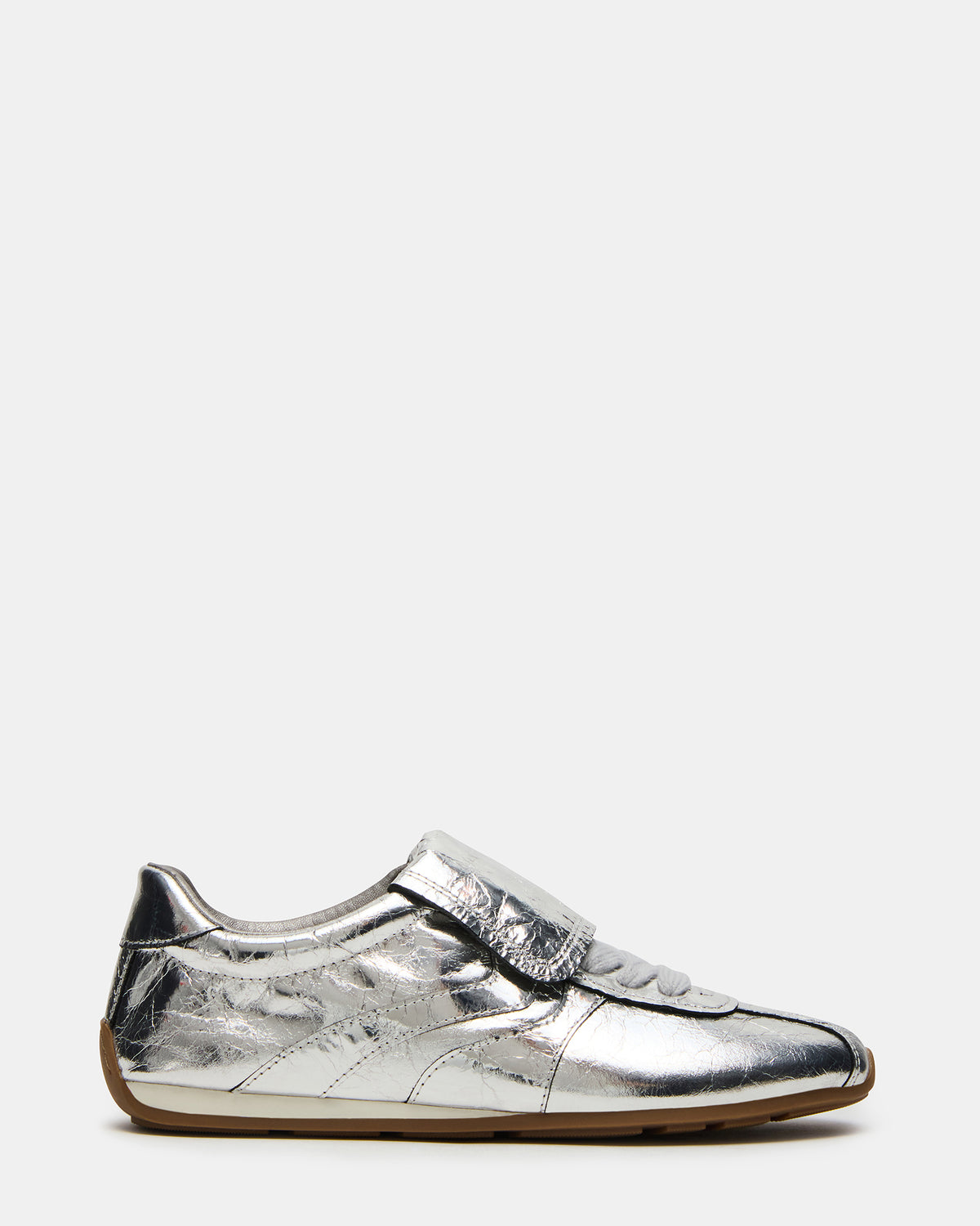 Steve Madden MOBILITY SIlver Leather Women's Low-Top Lace-Up Sneaker