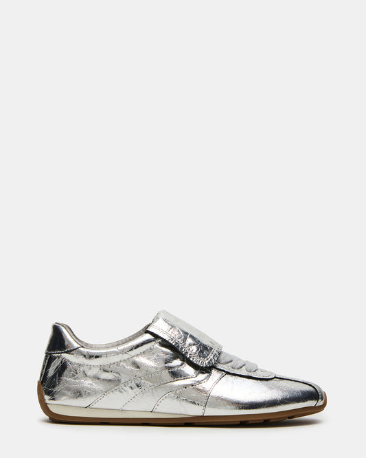 Steve Madden MOBILITY SIlver Leather Women's Low-Top Lace-Up Sneaker