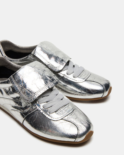 Steve Madden MOBILITY SIlver Leather Women's Low-Top Lace-Up Sneaker