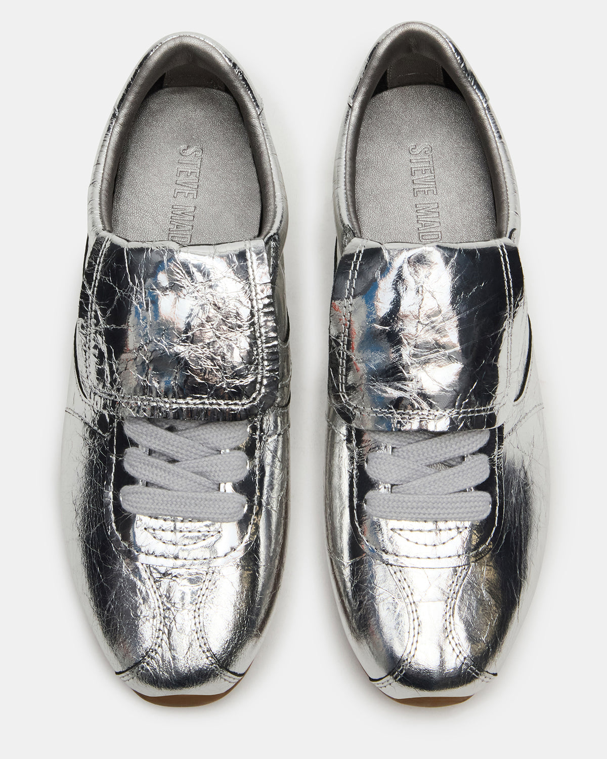 Steve Madden MOBILITY SIlver Leather Women's Low-Top Lace-Up Sneaker