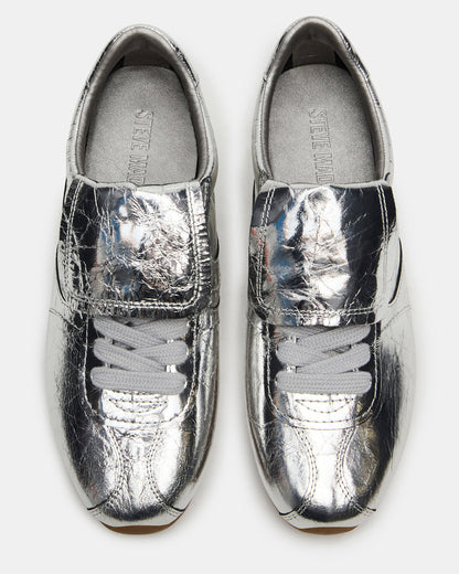 Steve Madden MOBILITY SIlver Leather Women's Low-Top Lace-Up Sneaker
