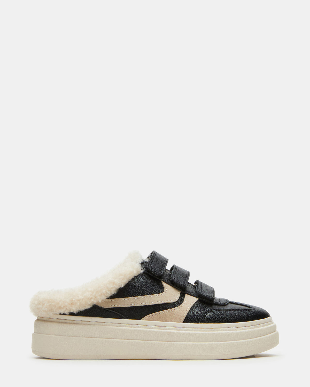 Steve Madden DASHER Black Low-Top Faux Fur Slip-On Sneaker | Women's Sneakers