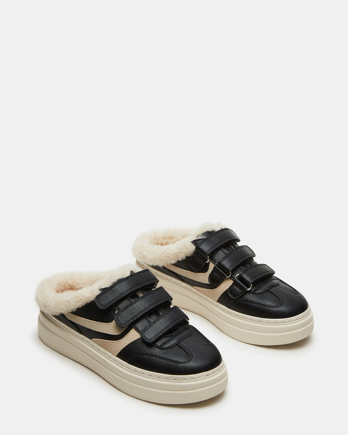 Steve Madden DASHER Black Low-Top Faux Fur Slip-On Sneaker | Women's Sneakers