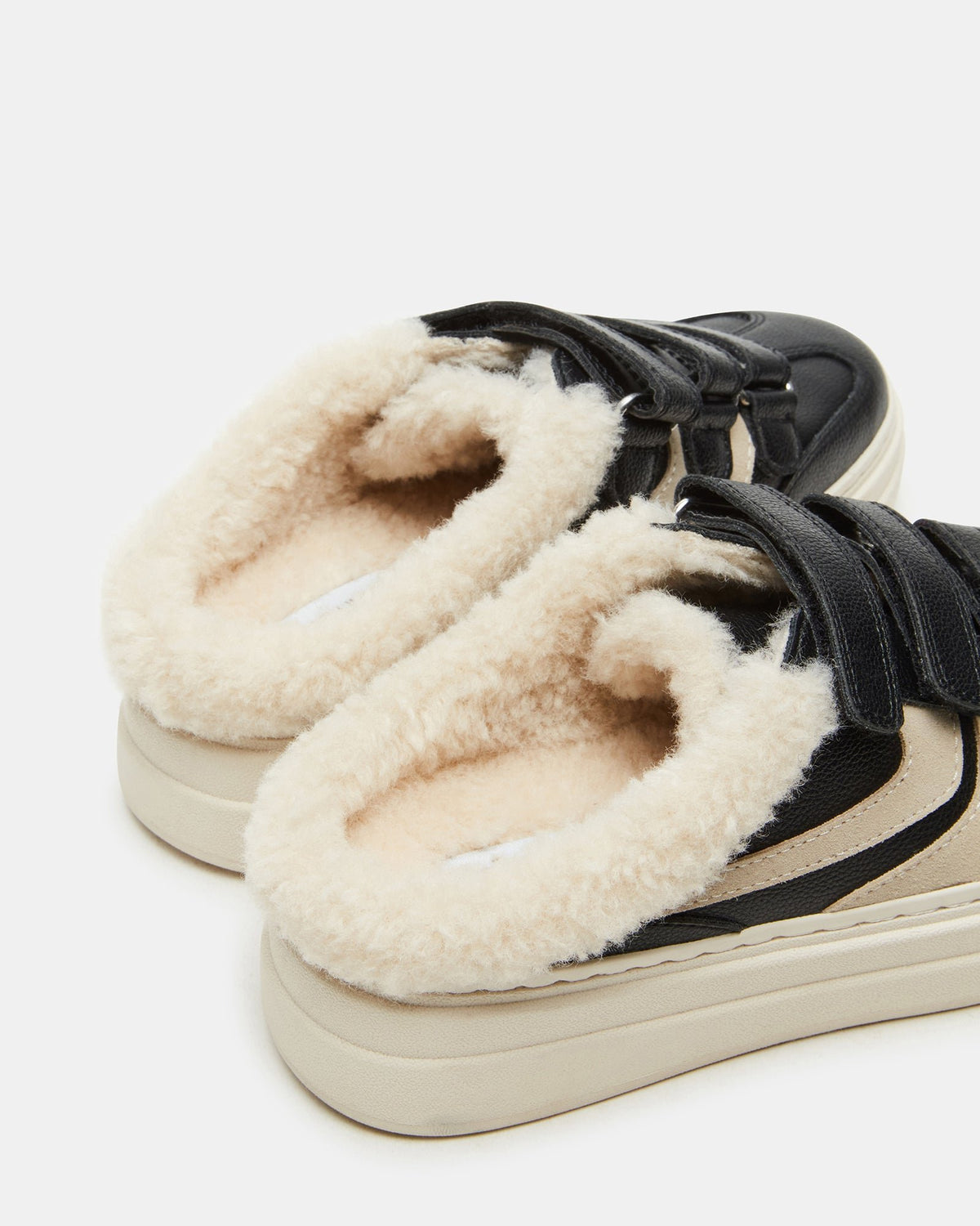 Steve Madden DASHER Black Low-Top Faux Fur Slip-On Sneaker | Women's Sneakers