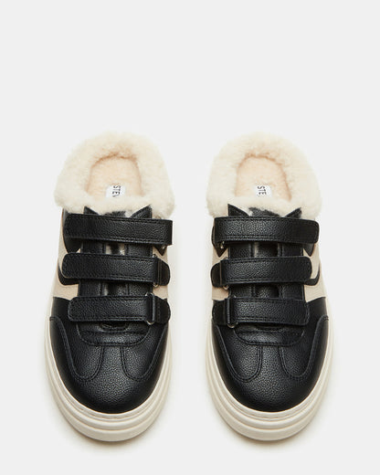 Steve Madden DASHER Black Low-Top Faux Fur Slip-On Sneaker | Women's Sneakers