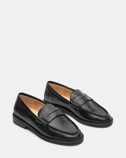 Steve Madden MADISON Black Leather Women's Penny Loafer