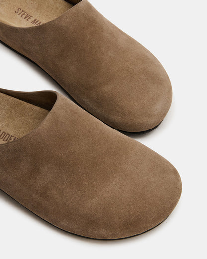 Steve Madden FERN Taupe Suede Mule Slip-On Round-Toe Women's Flat