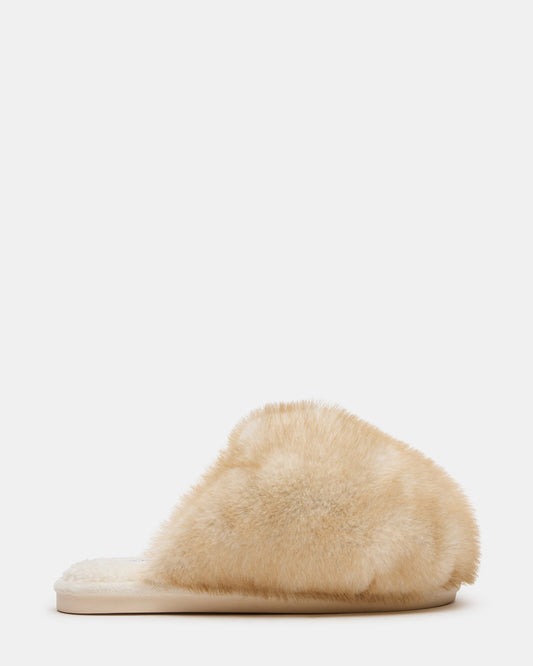Steve Madden POOF Natural Slip-On Faux Fur Mule Women's Flat
