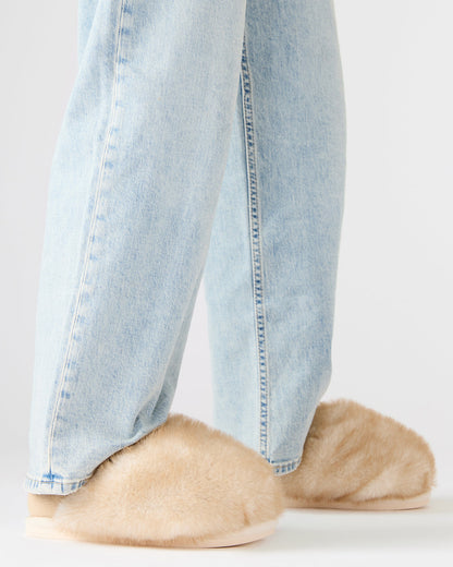 Steve Madden POOF Natural Slip-On Faux Fur Mule Women's Flat