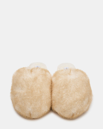 Steve Madden POOF Natural Slip-On Faux Fur Mule Women's Flat