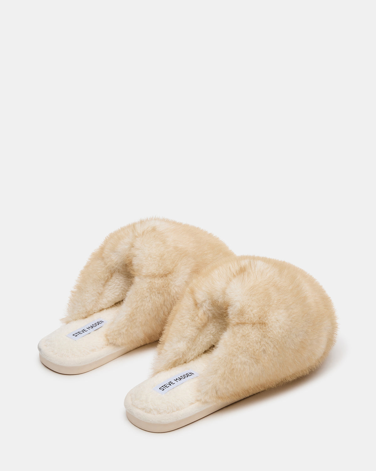 Steve Madden POOF Natural Slip-On Faux Fur Mule Women's Flat