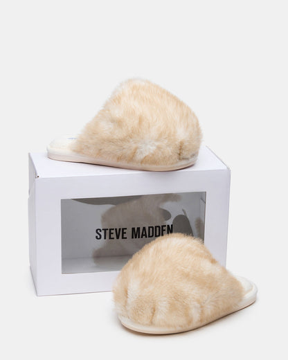 Steve Madden POOF Natural Slip-On Faux Fur Mule Women's Flat