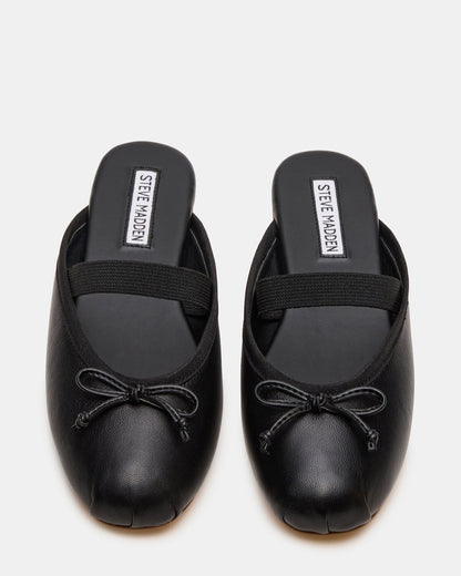 Steve Madden CUTESY Black Leather Slip-On Ballet Mule Women's Flat