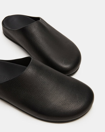 Steve Madden FERN Black Leather Mule Slip-On Round-Toe Women's Flat