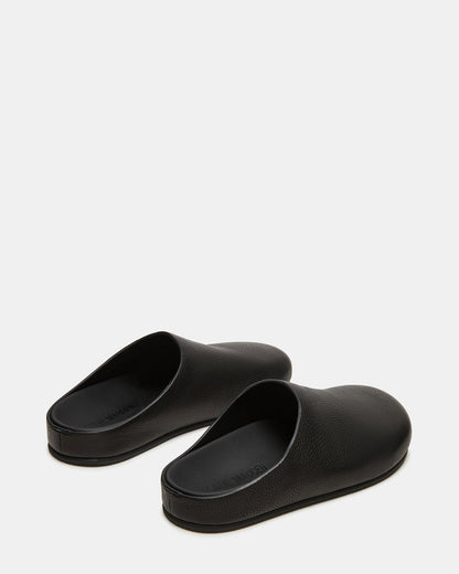 Steve Madden FERN Black Leather Mule Slip-On Round-Toe Women's Flat
