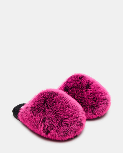 Steve Madden POOF Fushia Slip-On Faux Fur Mule Women's Flat