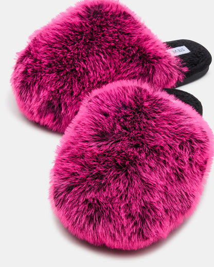 Steve Madden POOF Fushia Slip-On Faux Fur Mule Women's Flat