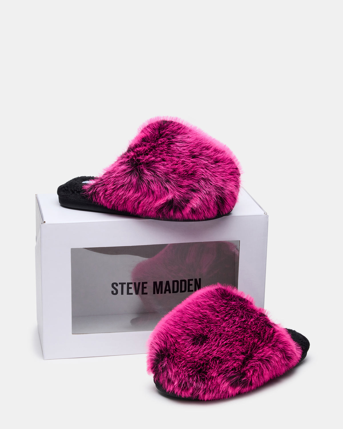 Steve Madden POOF Fushia Slip-On Faux Fur Mule Women's Flat