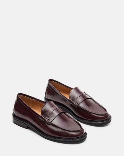 Steve Madden MADISON Burgundy Box Leather Women's Penny Loafer
