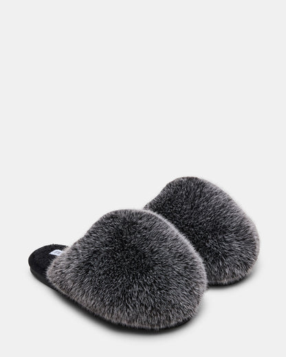 Steve Madden POOF GREY Slip-On Faux Fur Mule Women's Flat