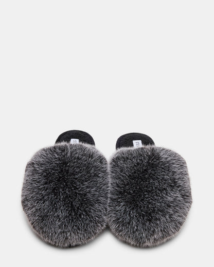 Steve Madden POOF GREY Slip-On Faux Fur Mule Women's Flat