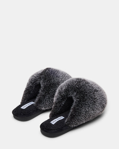 Steve Madden POOF GREY Slip-On Faux Fur Mule Women's Flat