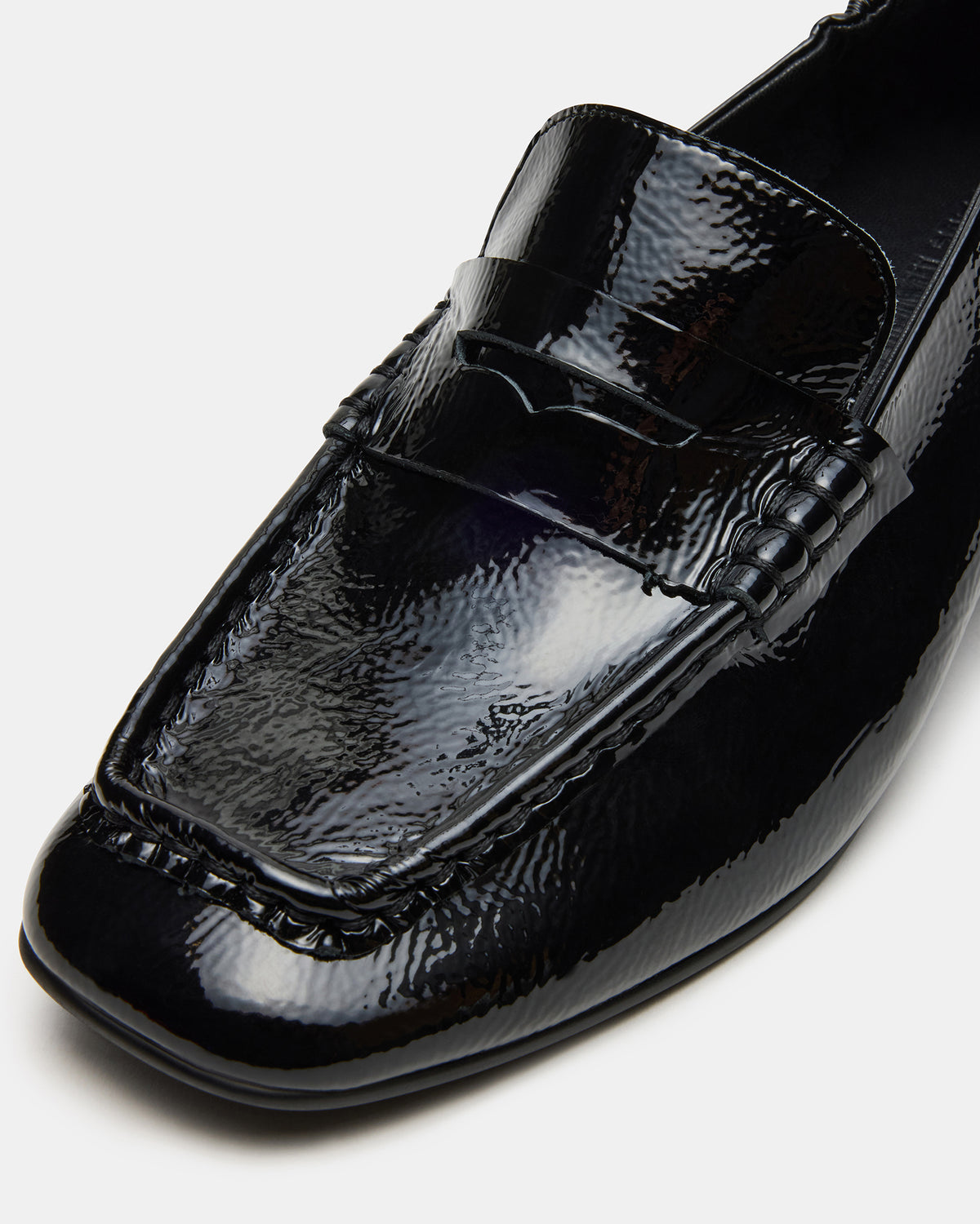 Steve Madden ESTEE Black Crinkle Patent Square-Toe Heeled Women's Loafer