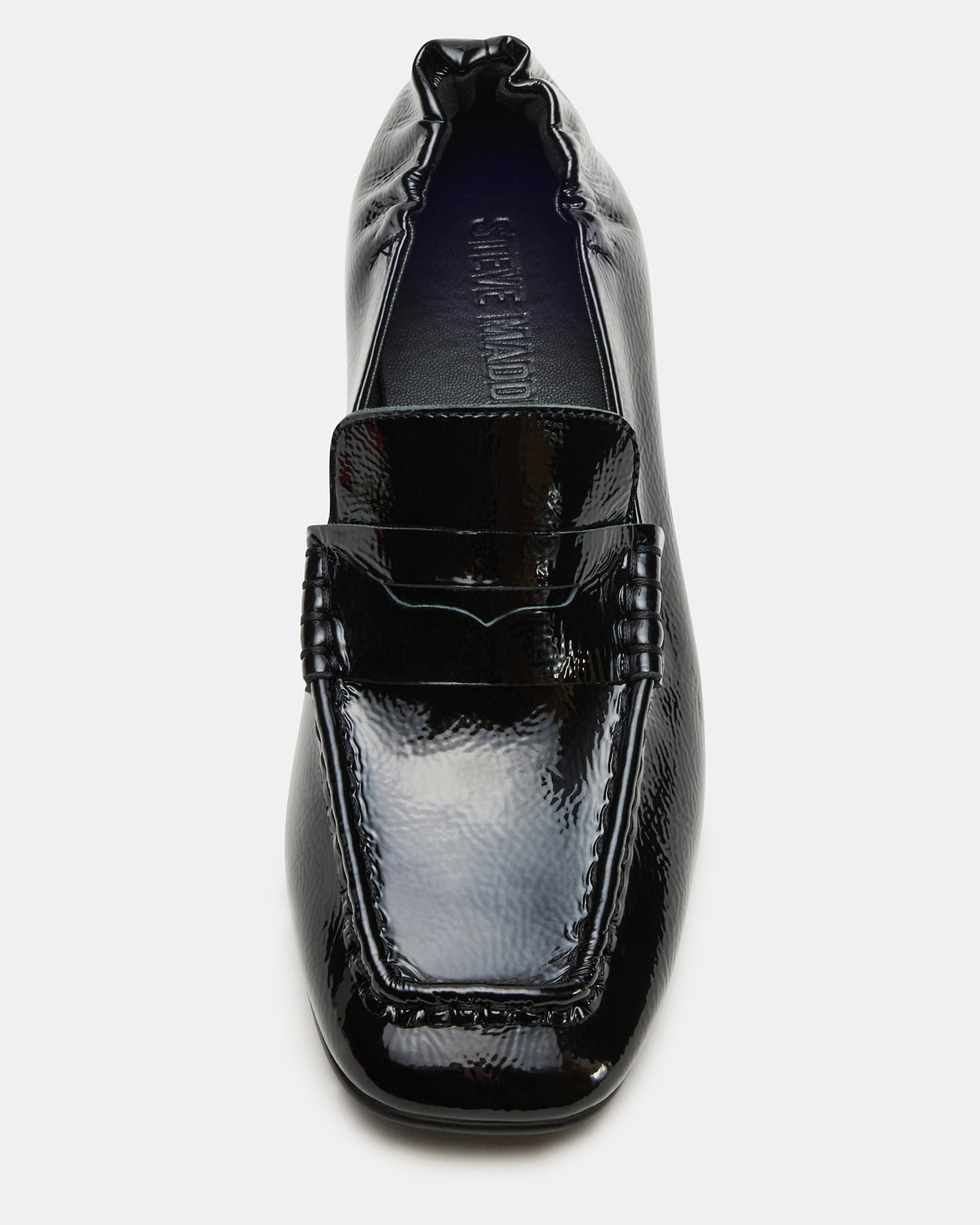 Steve Madden ESTEE Black Crinkle Patent Square-Toe Heeled Women's Loafer