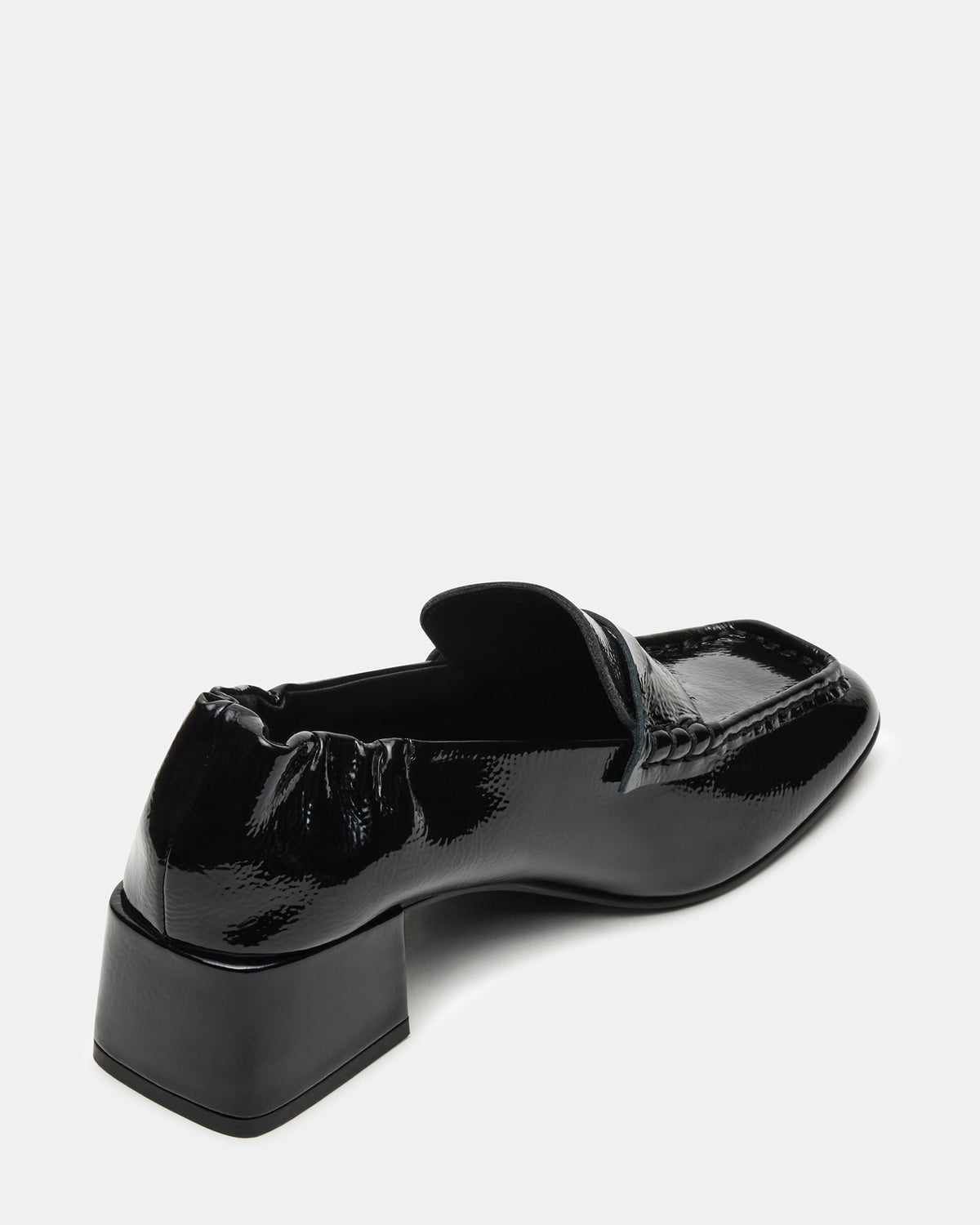 Steve Madden ESTEE Black Crinkle Patent Square-Toe Heeled Women's Loafer