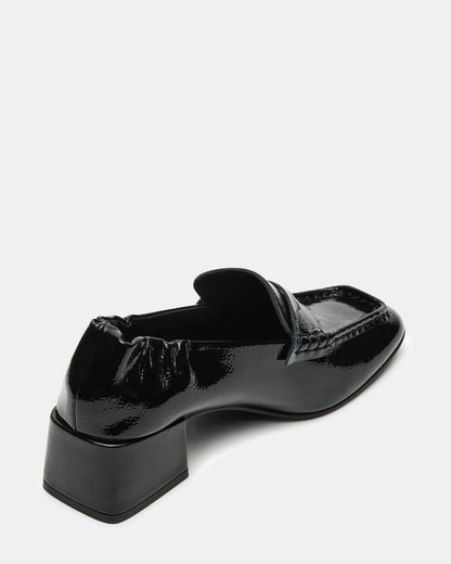 Steve Madden ESTEE Black Crinkle Patent Square-Toe Heeled Women's Loafer