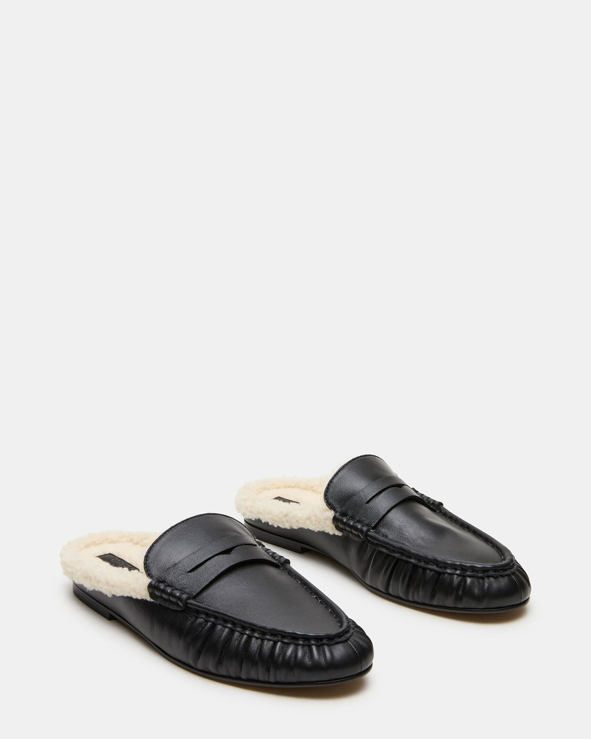 Steve Madden RAFE Faux Fur Black Leather Slip-On Mule Women's Flat