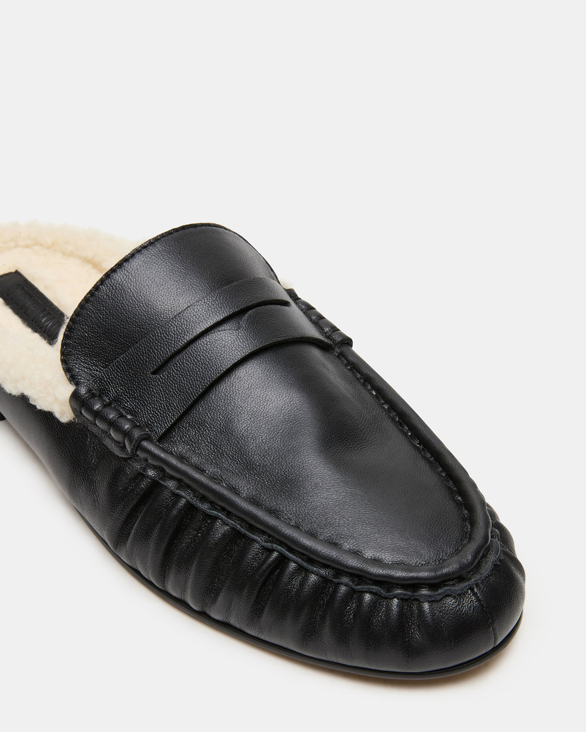 Steve Madden RAFE Faux Fur Black Leather Slip-On Mule Women's Flat
