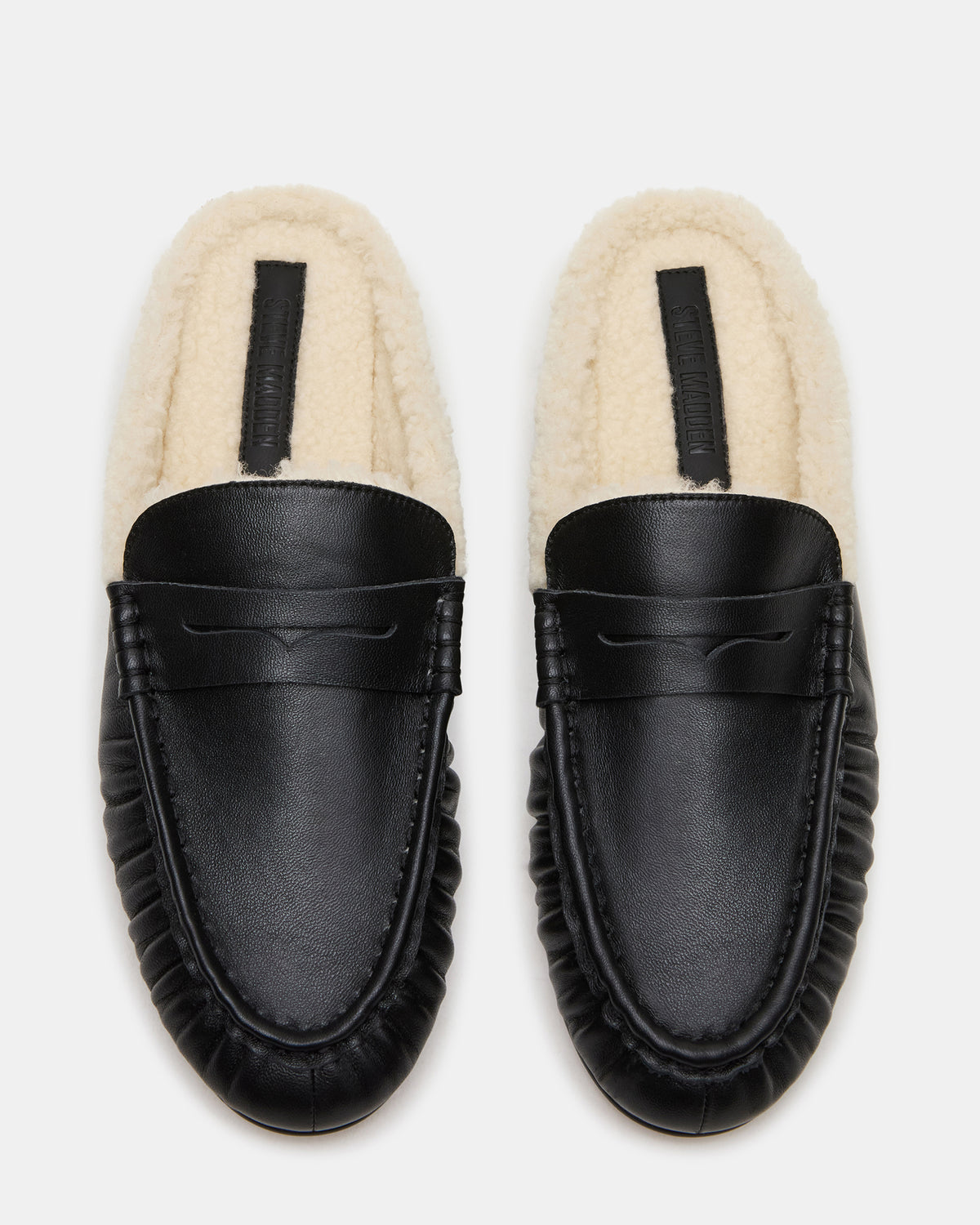 Steve Madden RAFE Faux Fur Black Leather Slip-On Mule Women's Flat