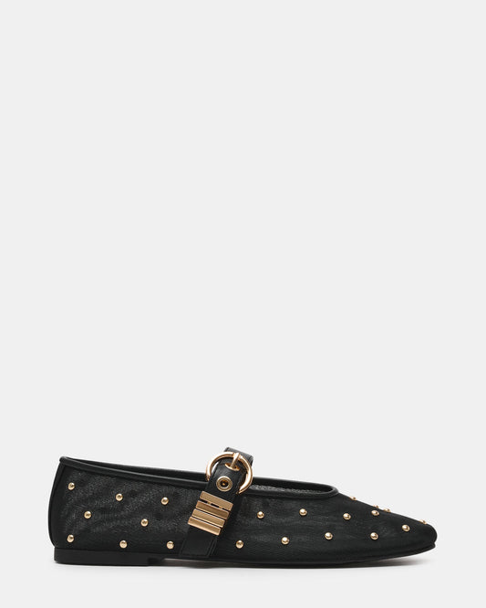 Steve Madden LUCIA Stud Black Multi Mesh Mary Jane Ballet Women's Flat